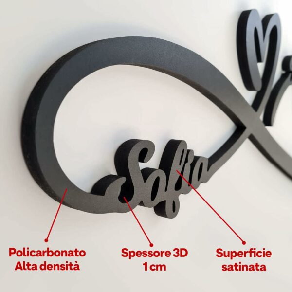 SIMBOLO INFINITO 3D CON NOMI PERSONALIZZATO DA PARETE - immagine 4